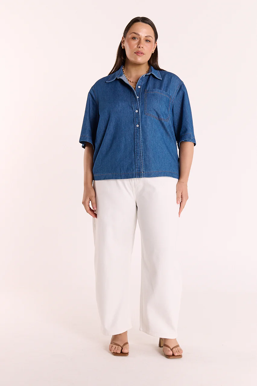Arlo Cropped Shirt - Heritage Blue - Image 3