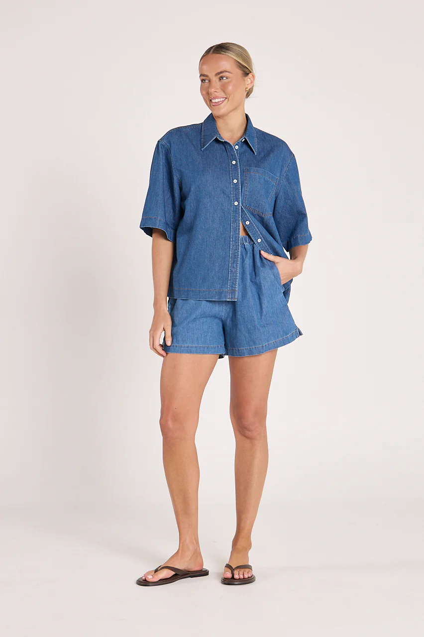 Arlo Cropped Shirt - Heritage Blue - Image 5