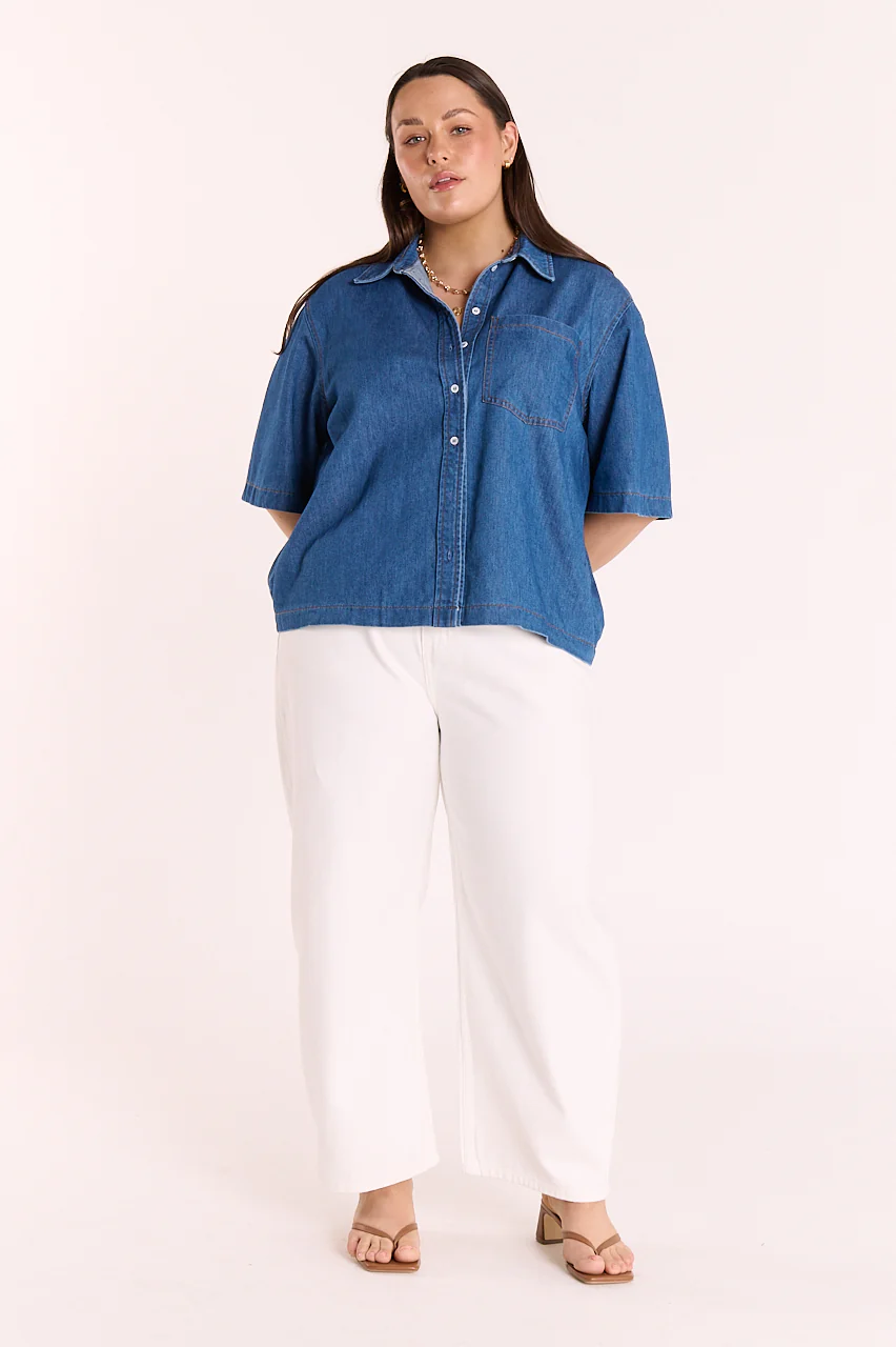 Arlo Cropped Shirt - Heritage Blue - Image 6