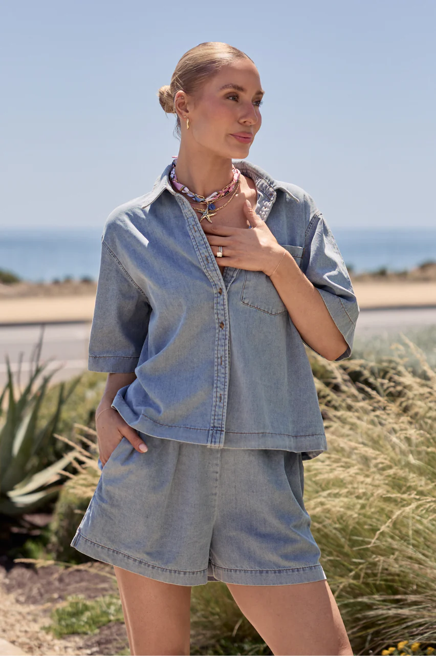 Arlo Cropped Shirt - Summer Blue