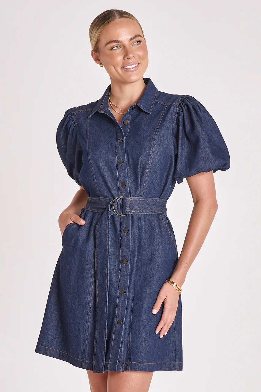 Arlo Denim Mini Dress - Dark Blue - Image 3