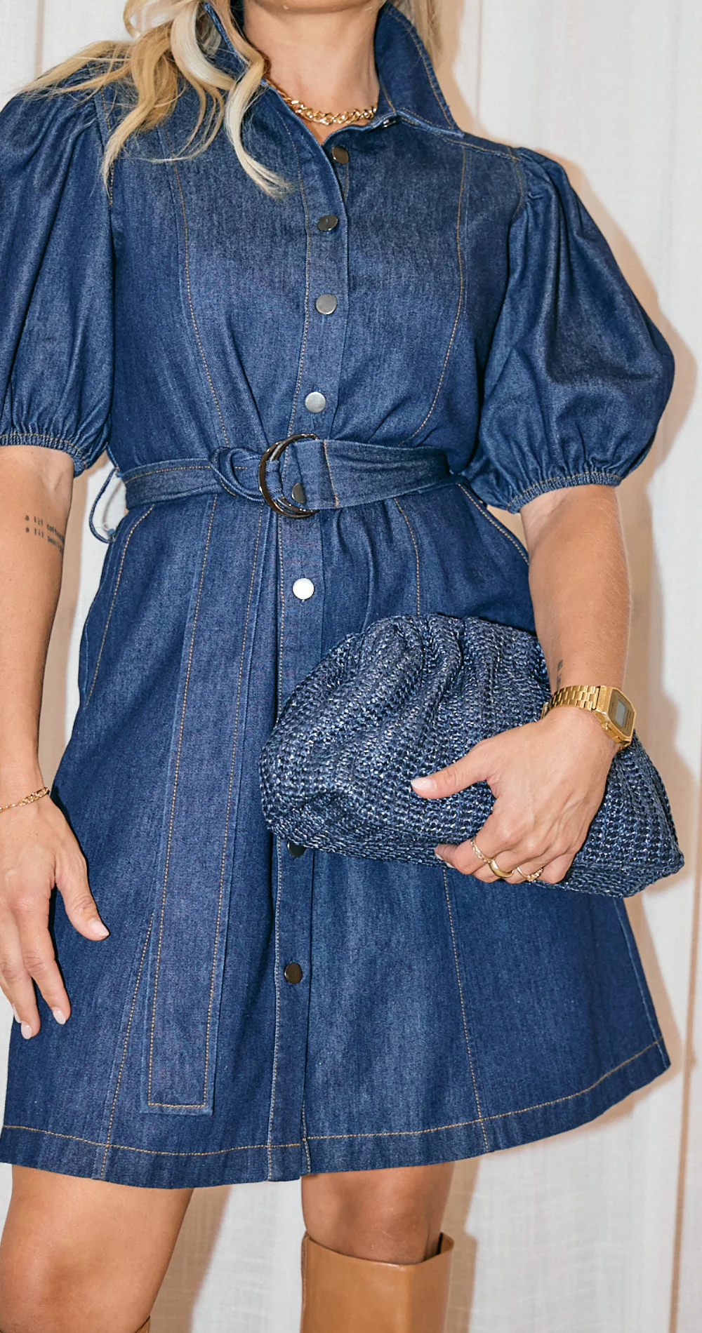 Arlo Denim Mini Dress - Dark Blue - Image 5