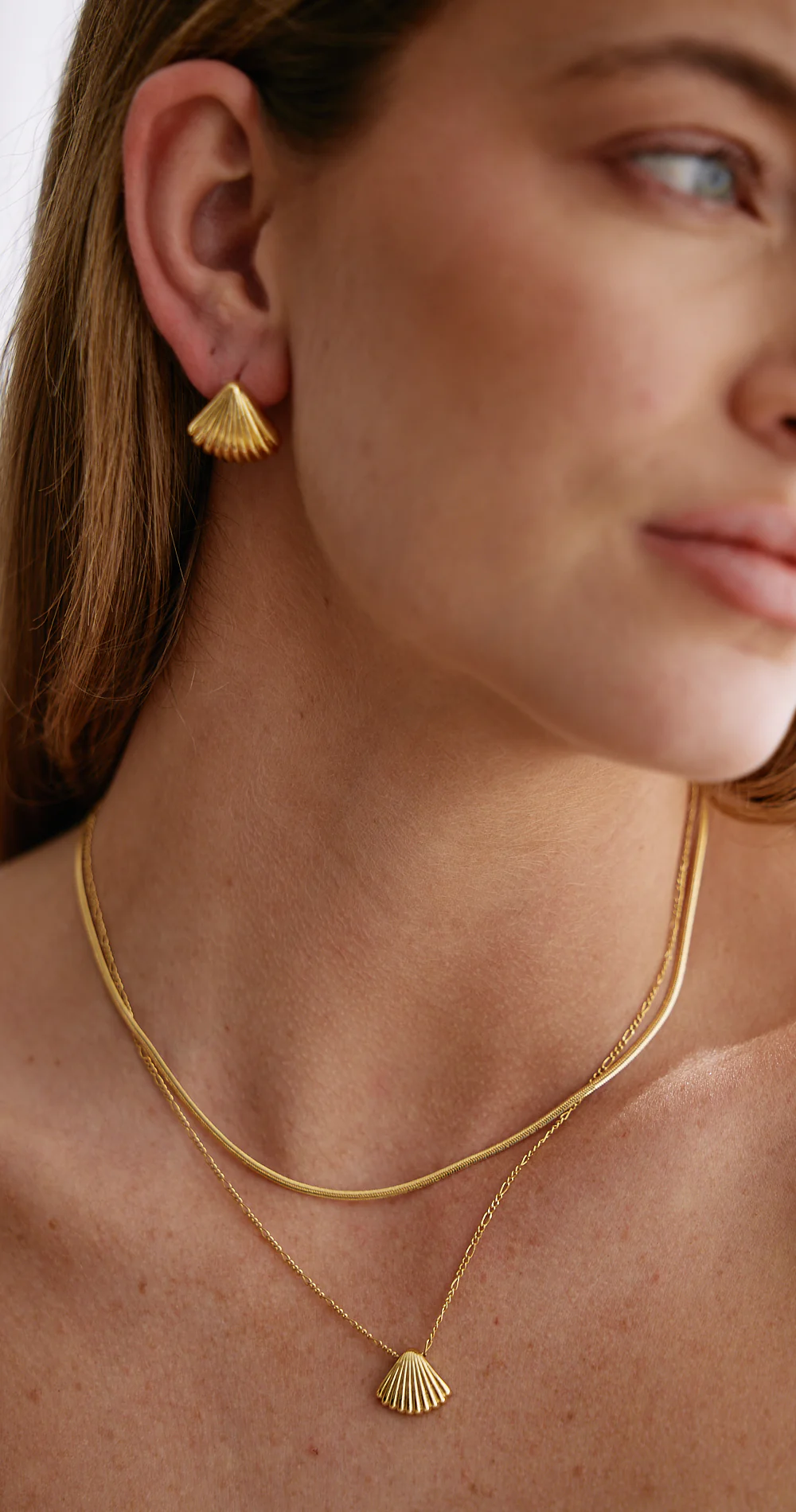 Asha Shell Stud Earrings - Gold - Image 3