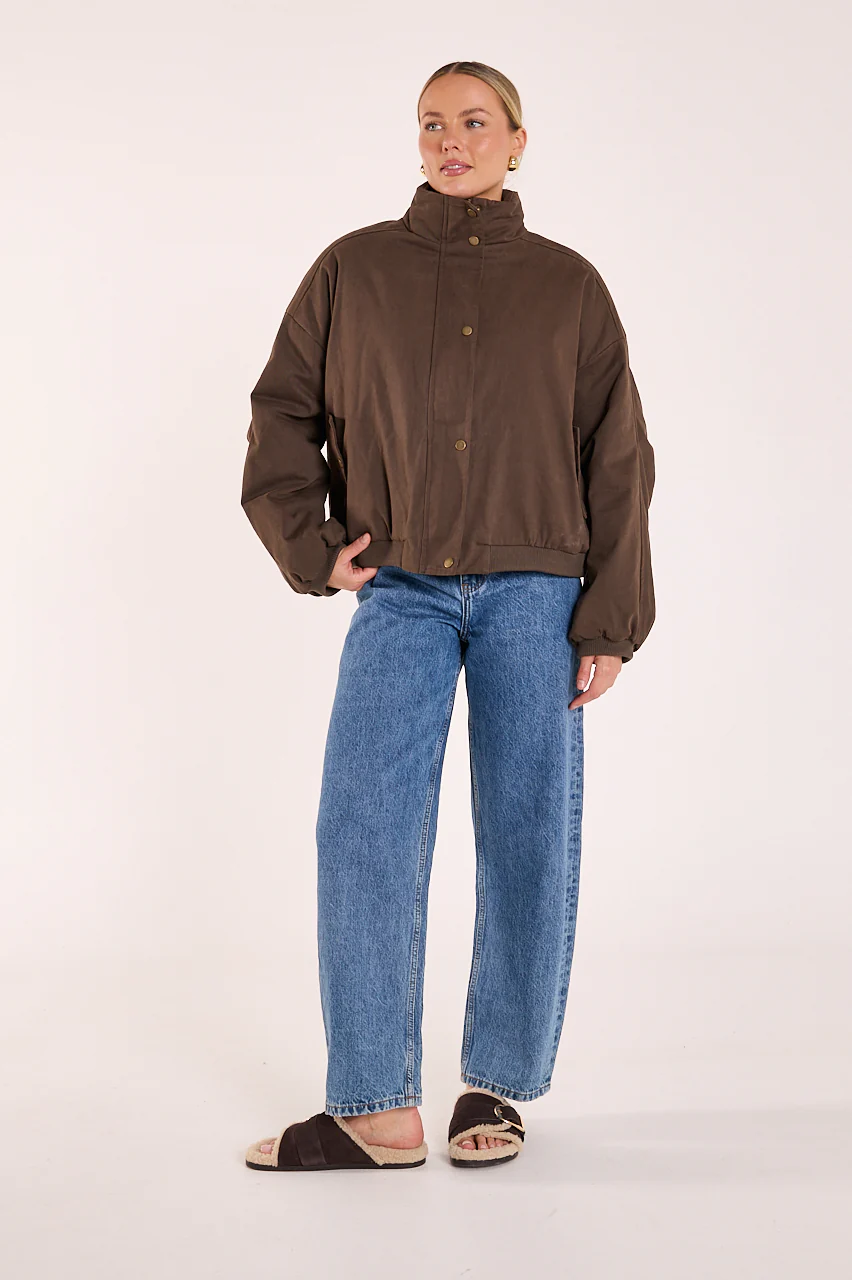 Asher Funnel Neck Jacket - Chocolate - Image 3