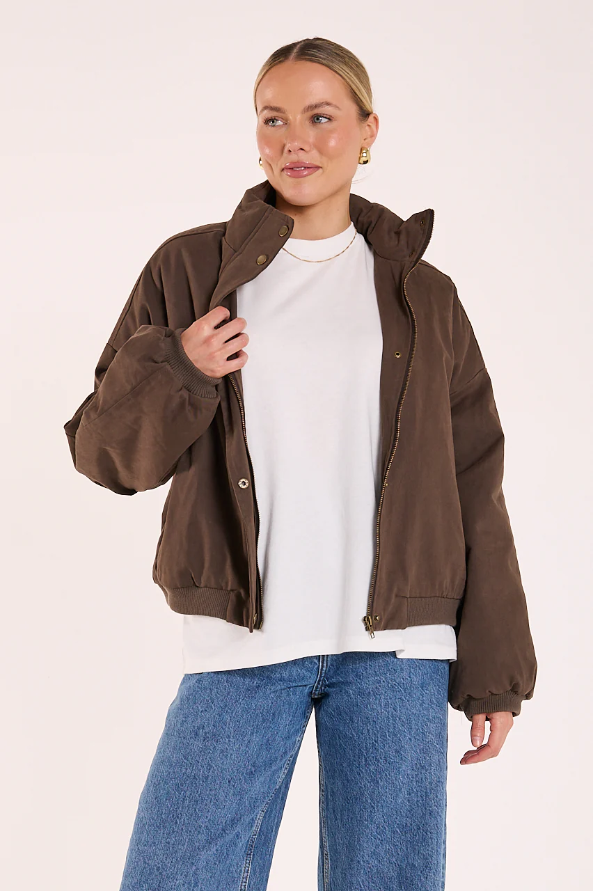 Asher Funnel Neck Jacket - Chocolate - Image 4