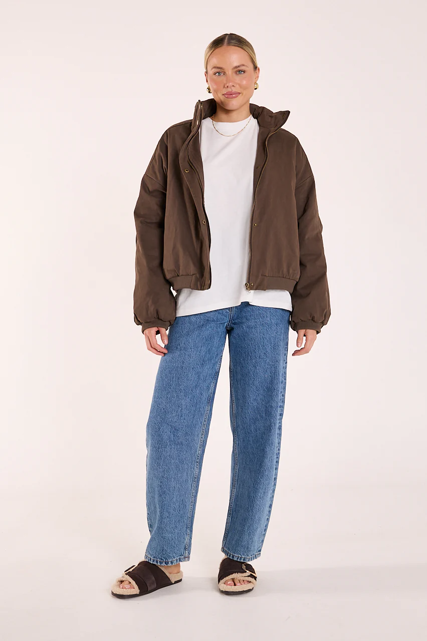 Asher Funnel Neck Jacket - Chocolate - Image 5