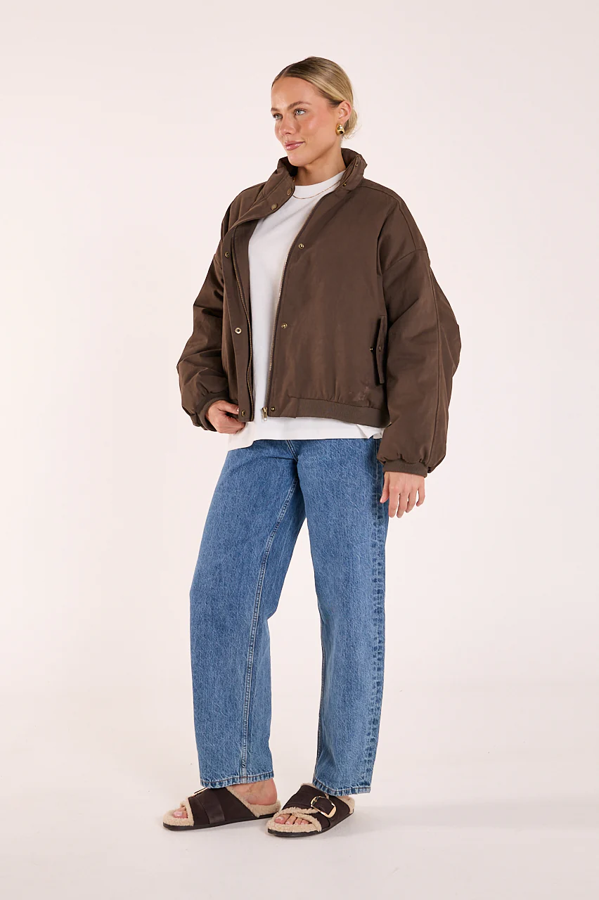 Asher Funnel Neck Jacket - Chocolate - Image 7
