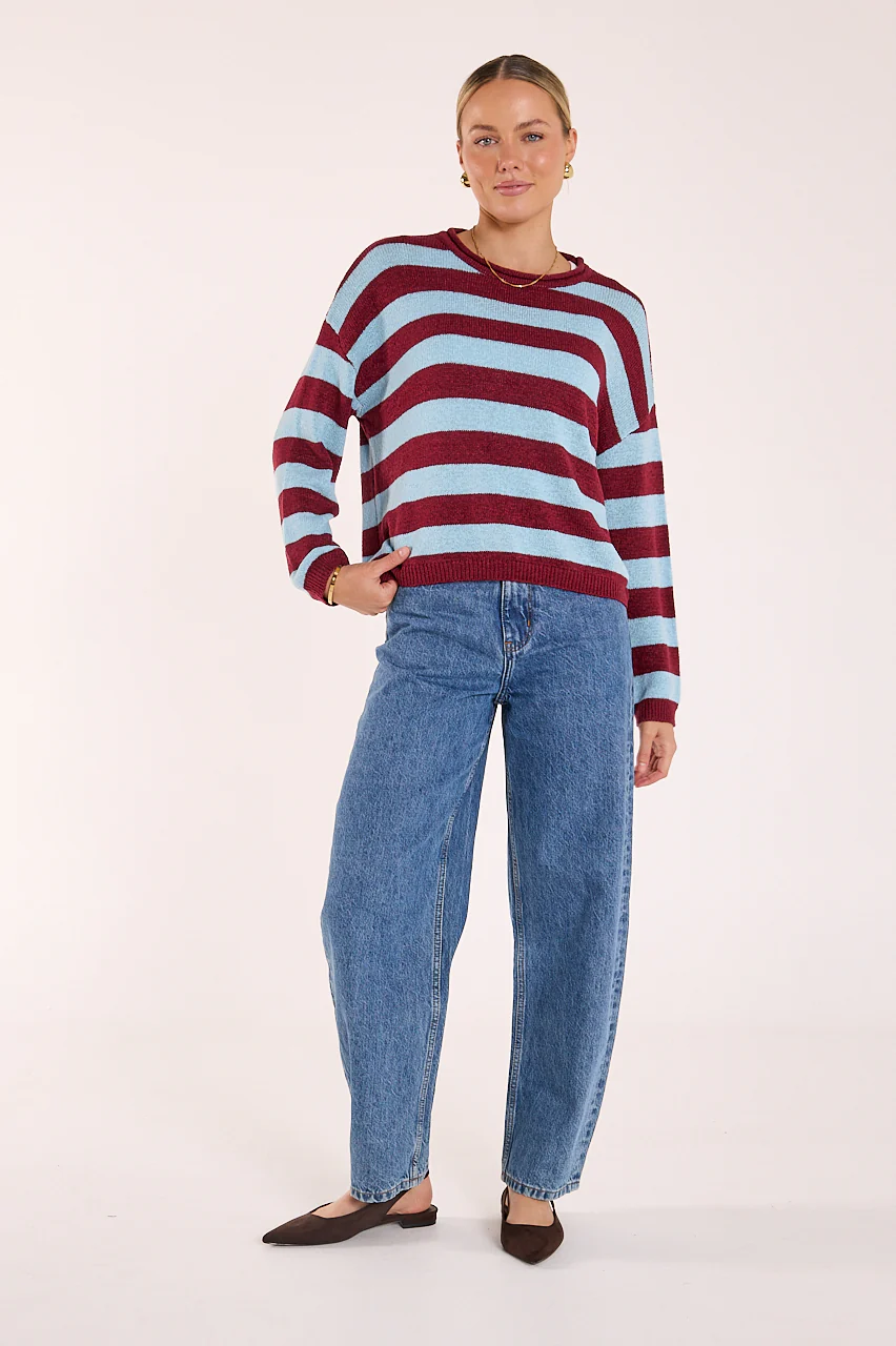 Avery Knit - Wine Blue Stripe - Image 3