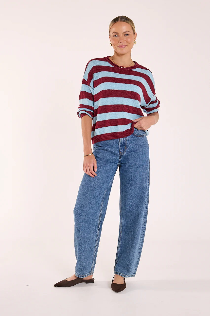 Avery Knit - Wine Blue Stripe - Image 4