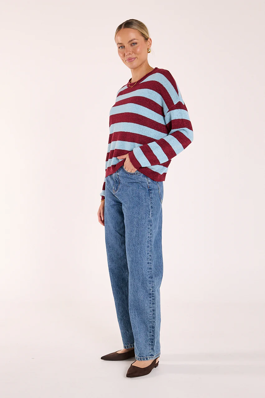 Avery Knit - Wine Blue Stripe - Image 5