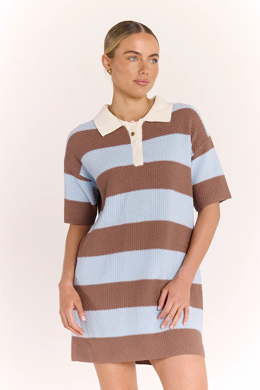 Bree Knitted Dress - Blue Cocoa Stripe - Image 3