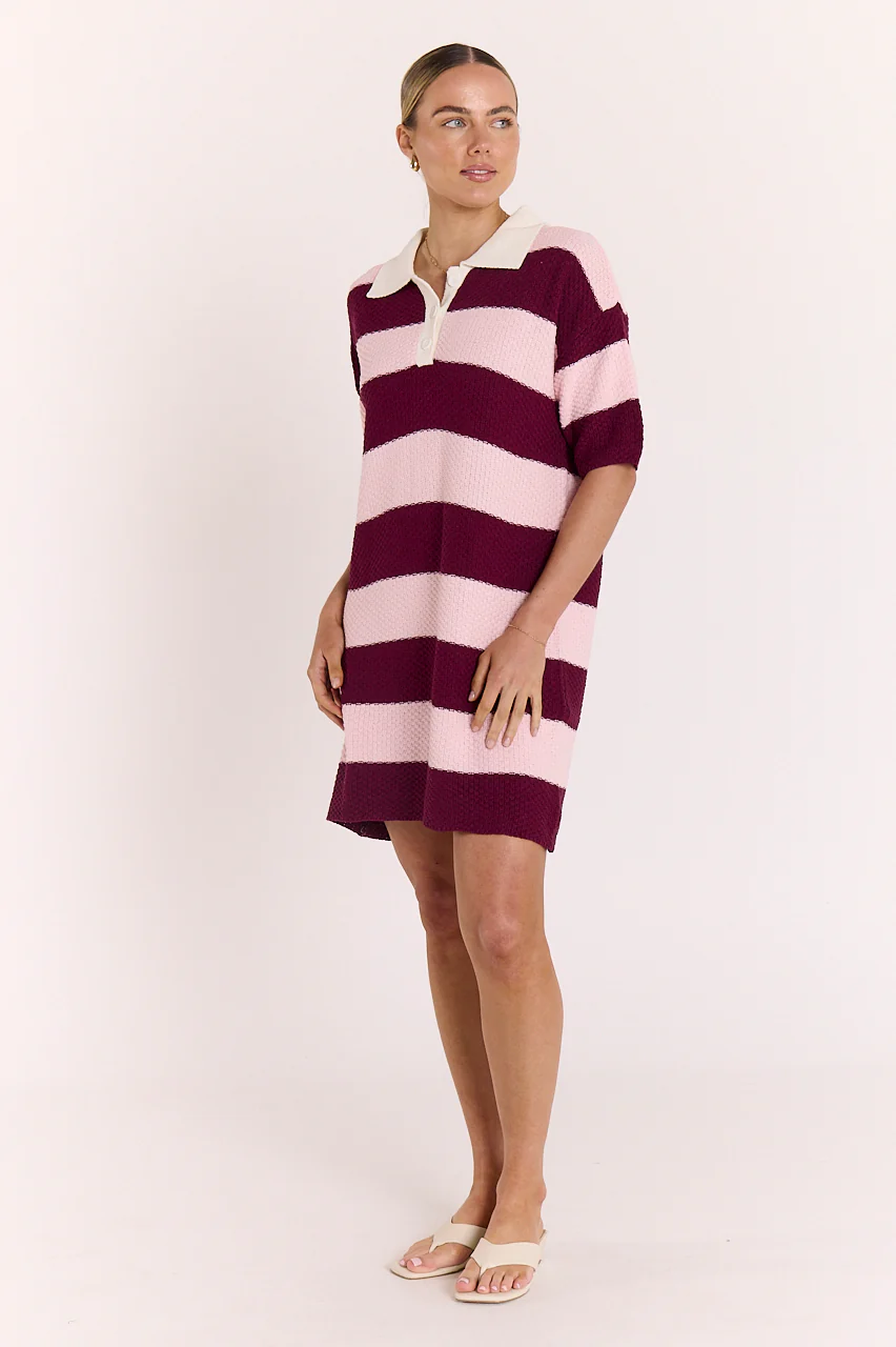 Bree Knitted Dress - Pink Burgundy Stripe - Image 5