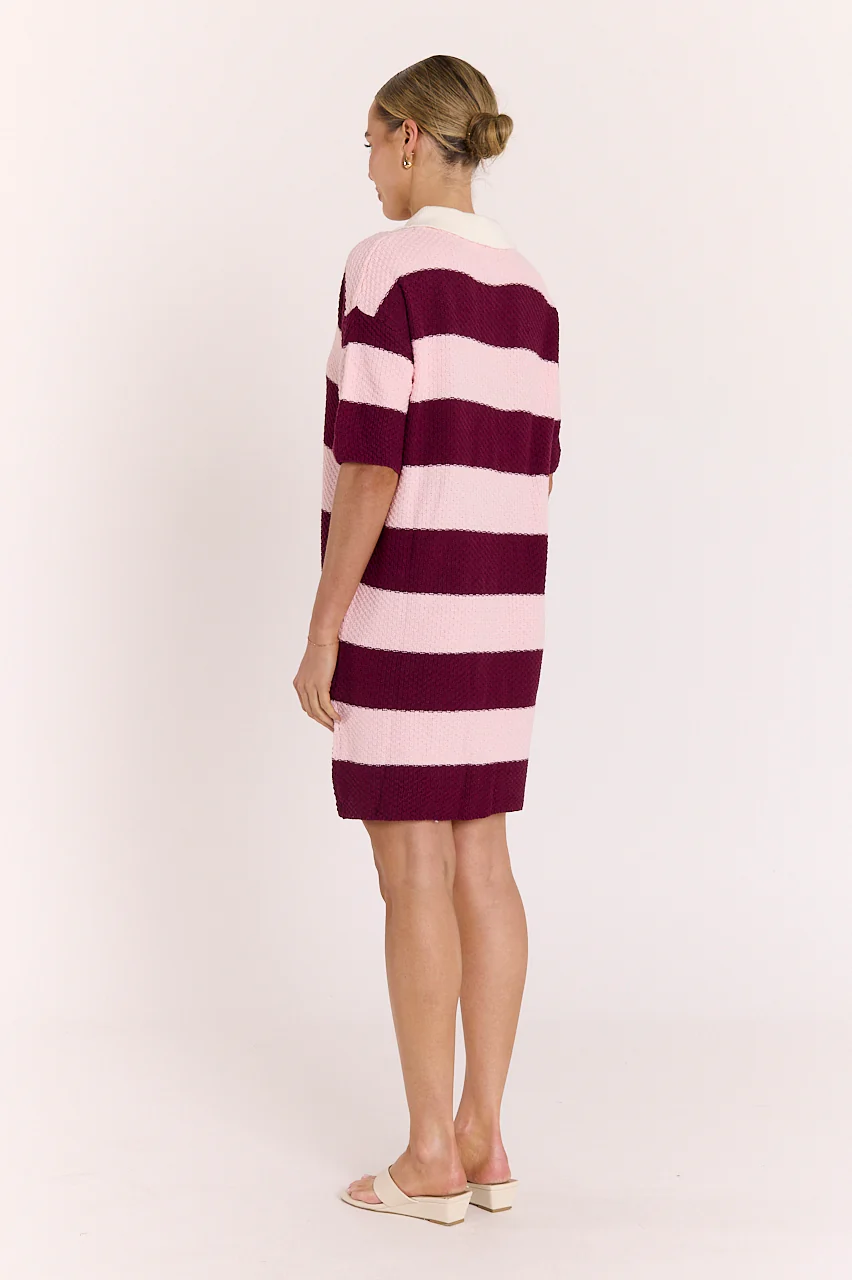 Bree Knitted Dress - Pink Burgundy Stripe - Image 6