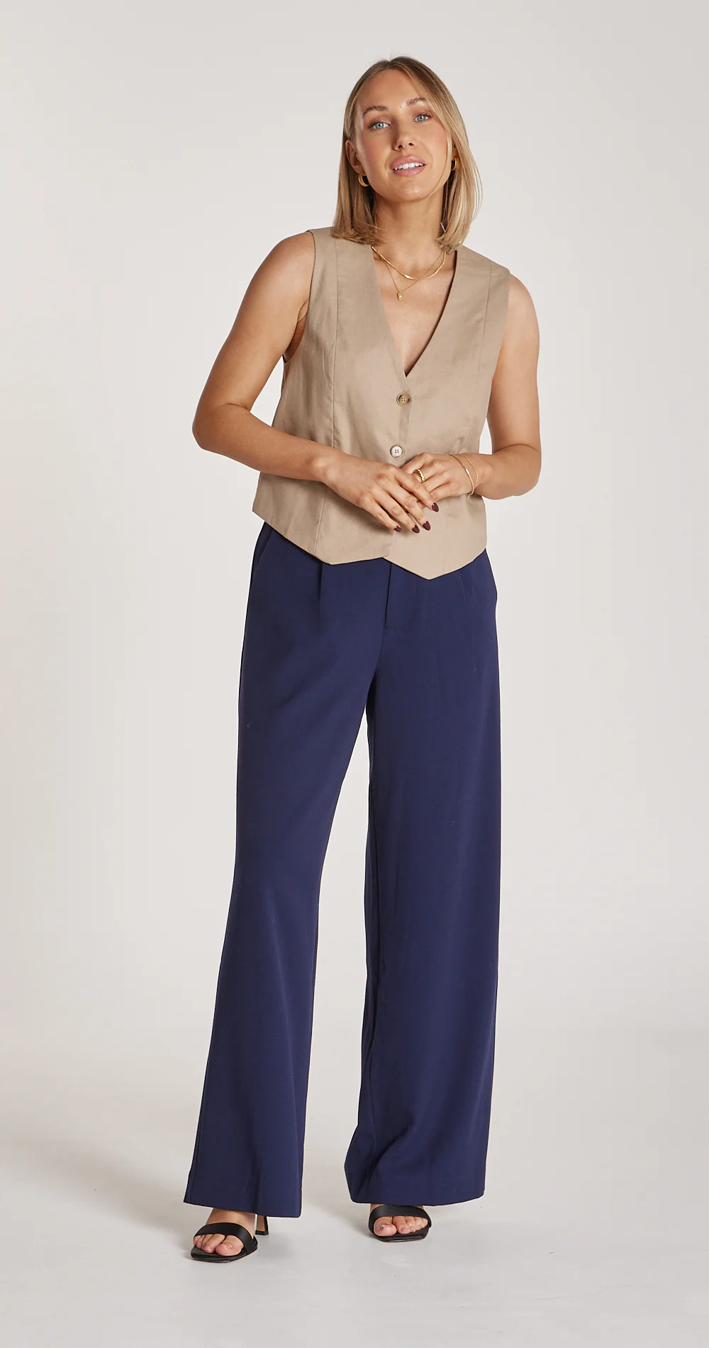 Carrie Linen Blend Vest - Camel - Image 3