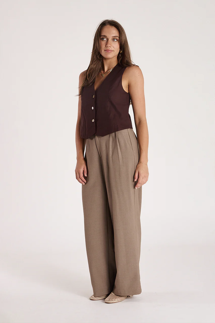 Carrie Linen Blend Vest - Chocolate - Image 3