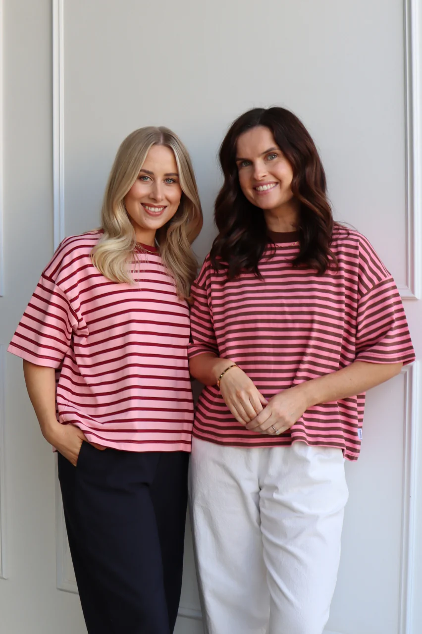 Carter Boxy Tee - Pink Burgundy Stripe - Image 2
