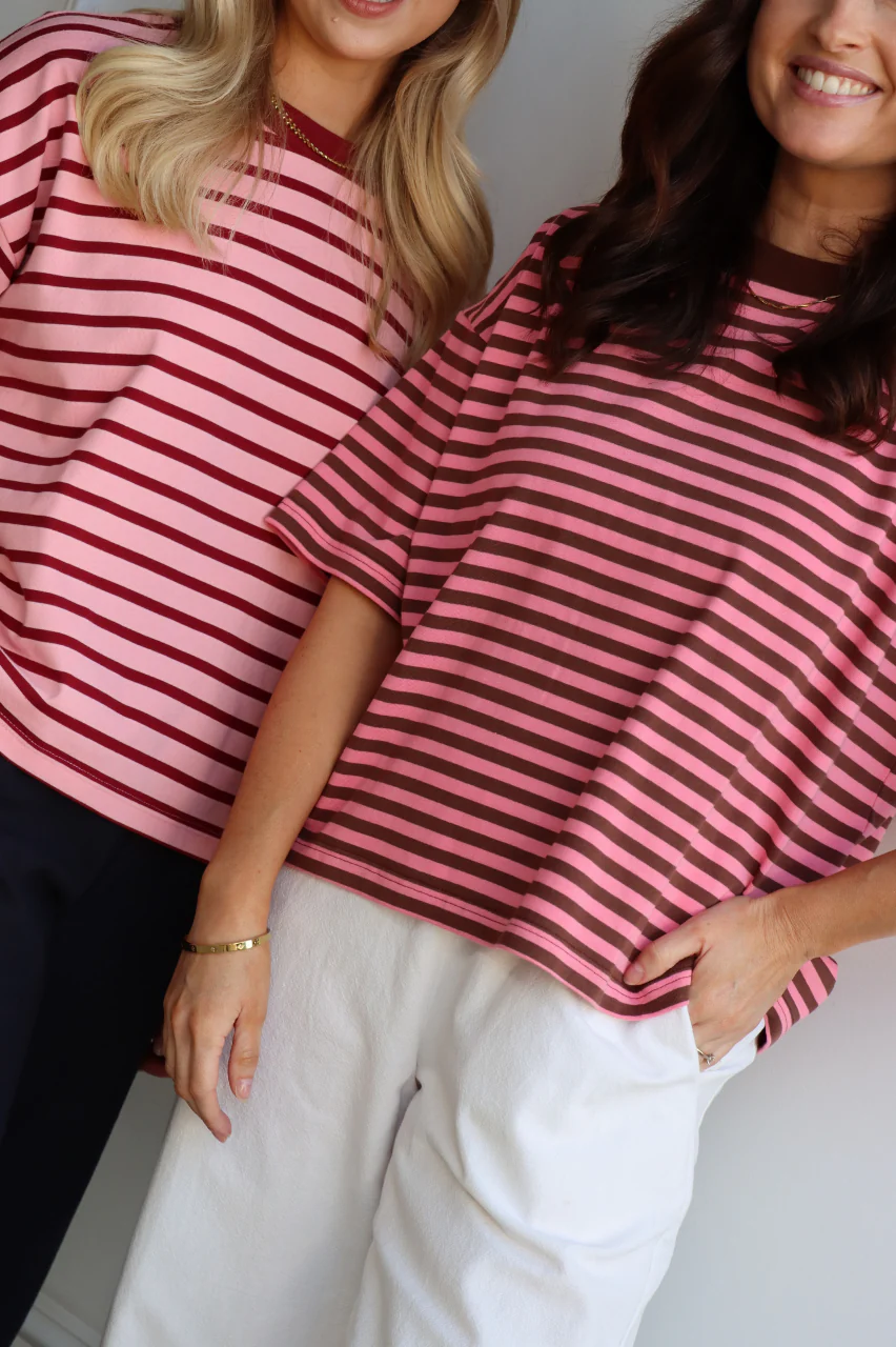 Carter Boxy Tee - Pink Chocolate Stripe - Image 2