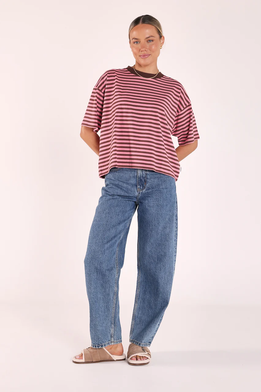 Carter Boxy Tee - Pink Chocolate Stripe - Image 3