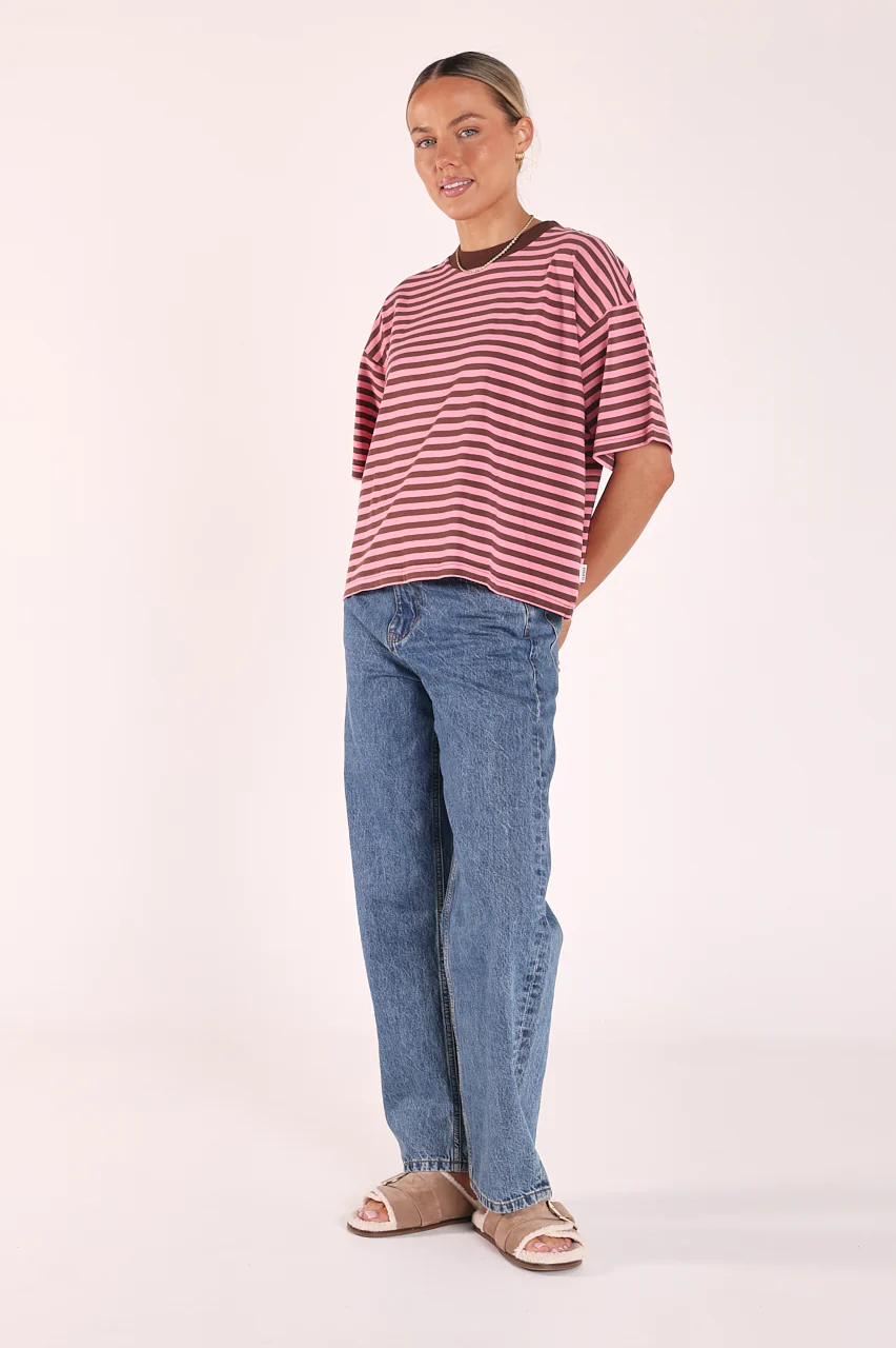 Carter Boxy Tee - Pink Chocolate Stripe - Image 4