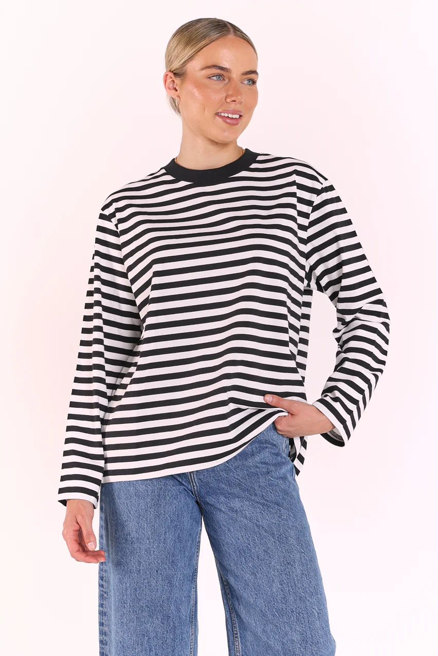 Carter Long Sleeve Tee - Black White Stripe - Image 2