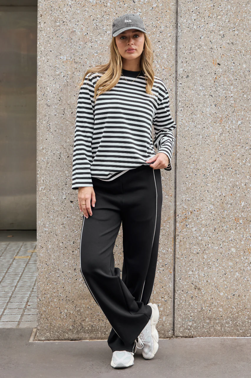 Carter Long Sleeve Tee - Black White Stripe - Image 3