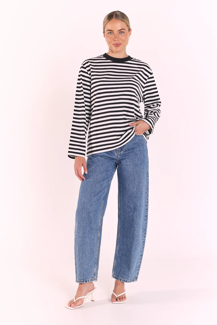 Carter Long Sleeve Tee - Black White Stripe - Image 4