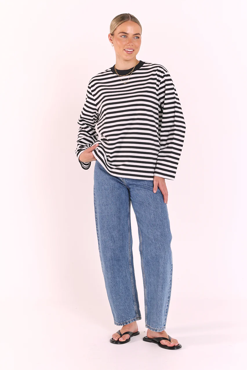 Carter Long Sleeve Tee - Black White Stripe - Image 5