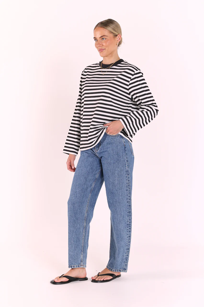 Carter Long Sleeve Tee - Black White Stripe - Image 7