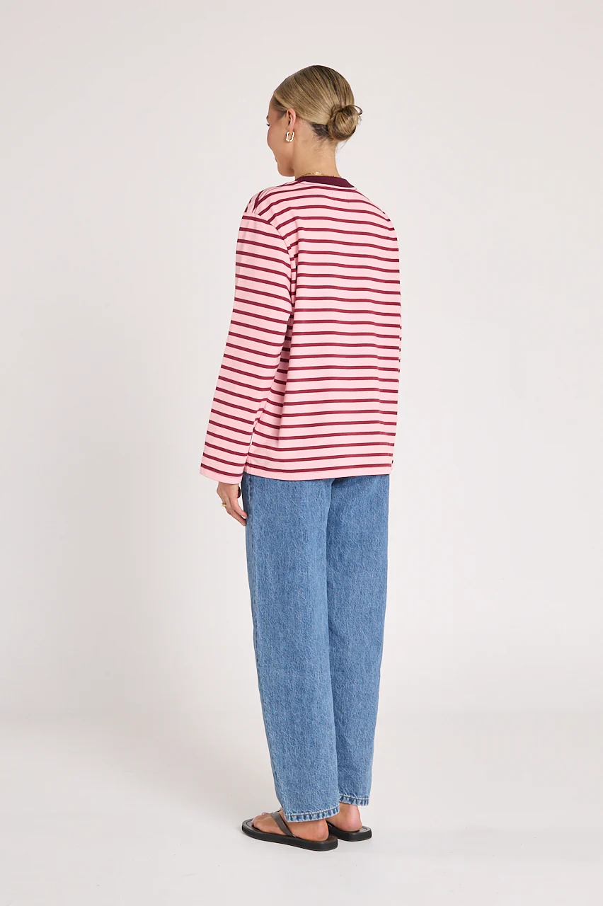 PRE-ORDER Carter Long Sleeve Tee - Burgundy Pink Stripe - Image 6