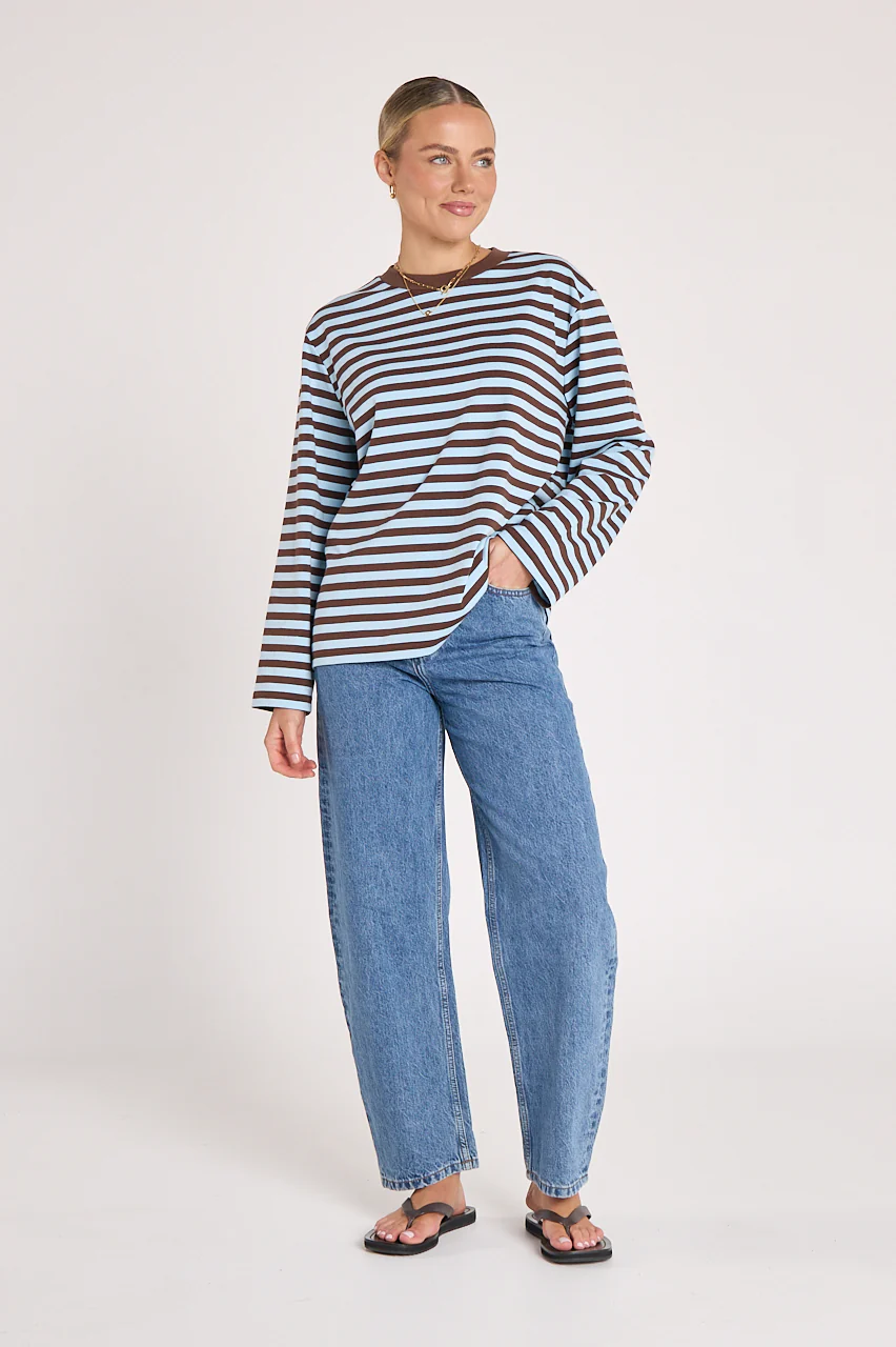 PRE-ORDER Carter Long Sleeve Tee - Chocolate Blue Stripe - Image 4