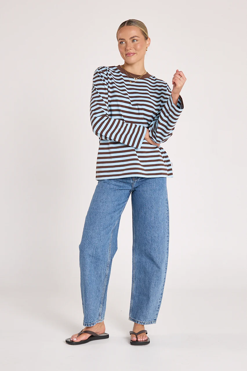 PRE-ORDER Carter Long Sleeve Tee - Chocolate Blue Stripe - Image 5