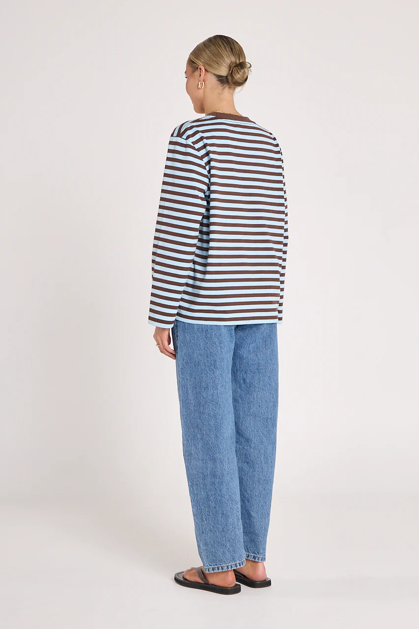 PRE-ORDER Carter Long Sleeve Tee - Chocolate Blue Stripe - Image 6