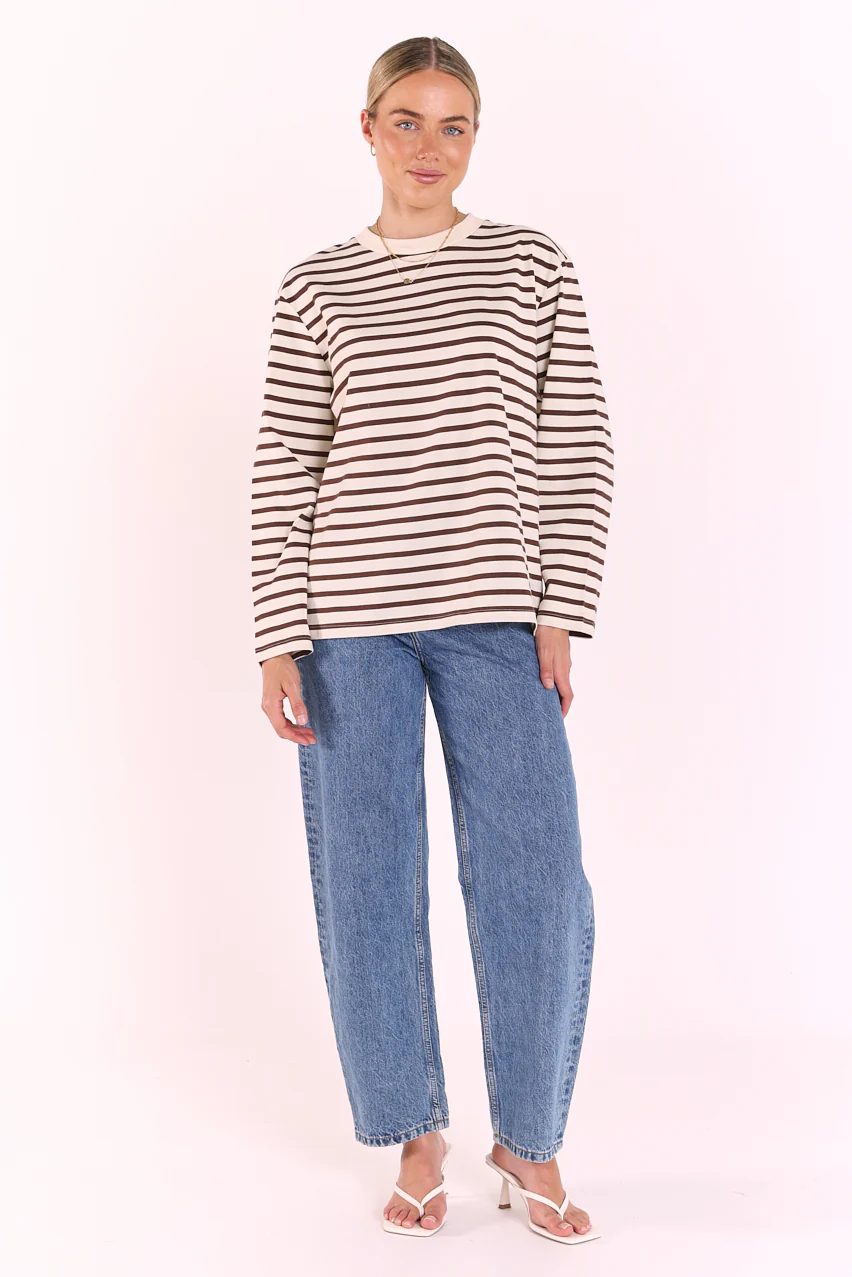 Carter Long Sleeve Tee - Chocolate Cream Stripe - Image 5