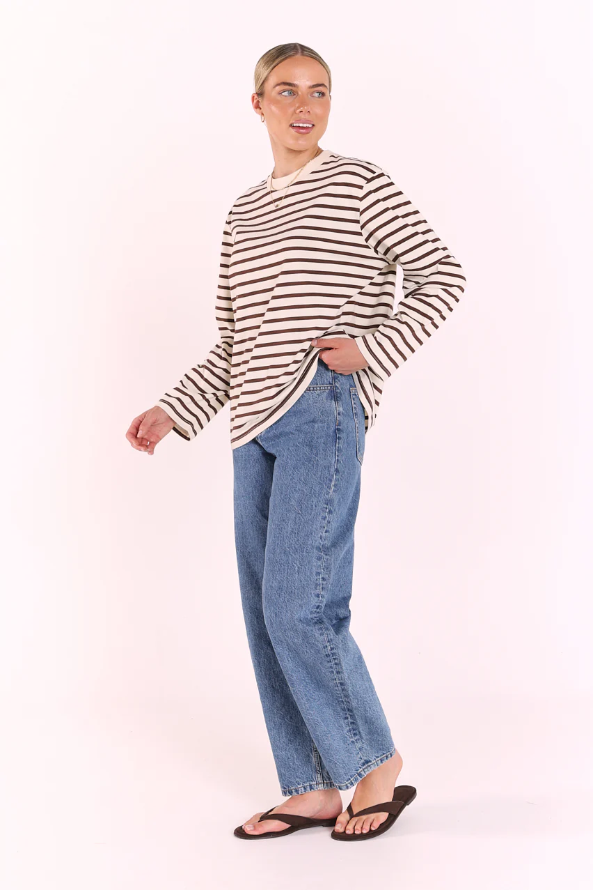 Carter Long Sleeve Tee - Chocolate Cream Stripe - Image 7