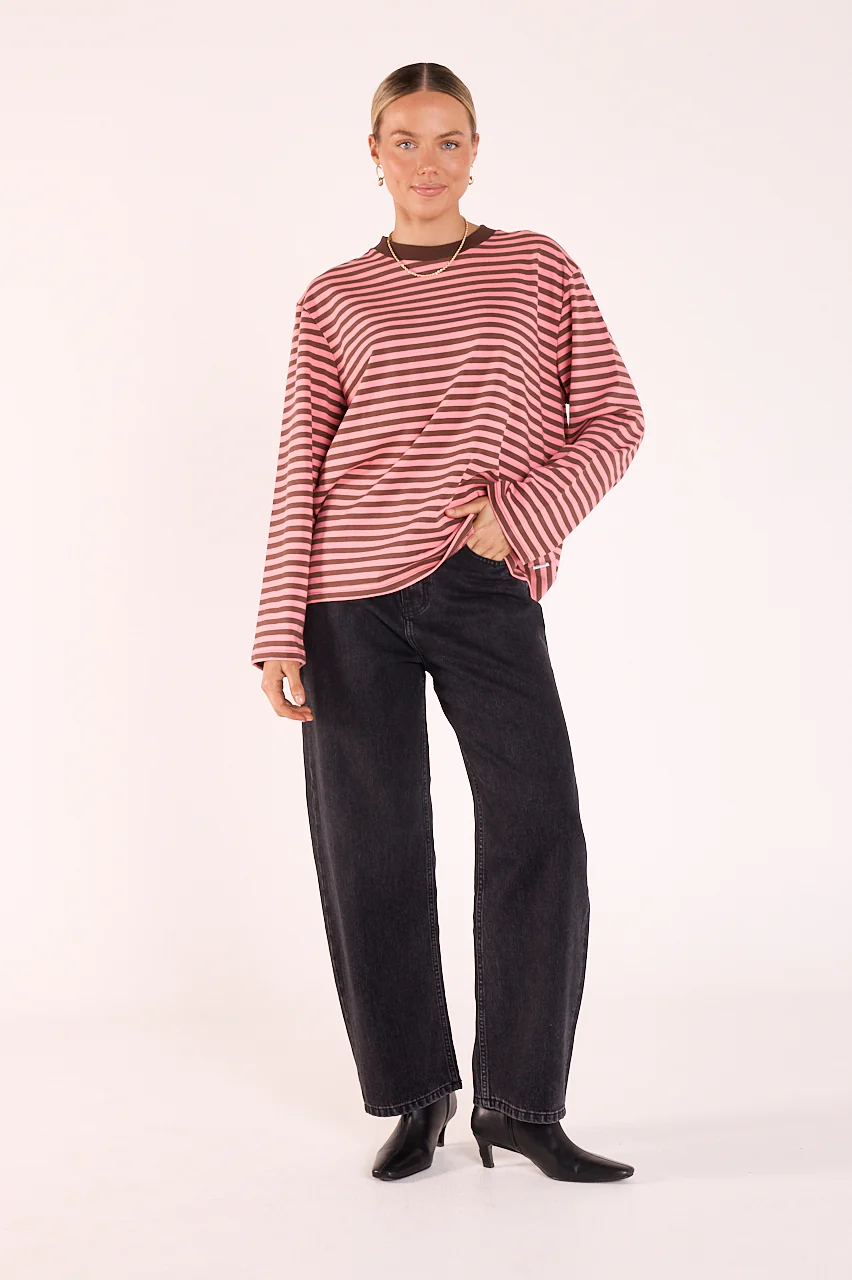 Carter Long Sleeve Tee - Chocolate Pink Stripe - Image 2