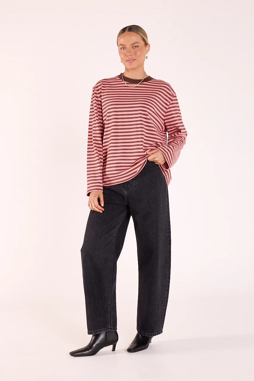 Carter Long Sleeve Tee - Chocolate Pink Stripe - Image 3