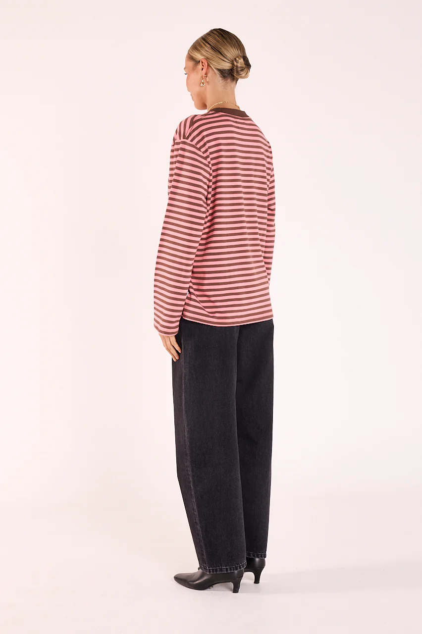 Carter Long Sleeve Tee - Chocolate Pink Stripe - Image 4