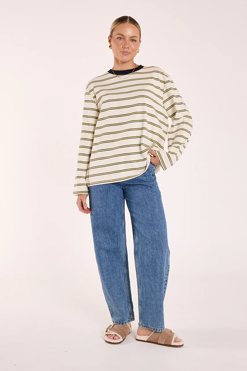 Carter Long Sleeve Tee - Navy Cream Stripe - Image 3