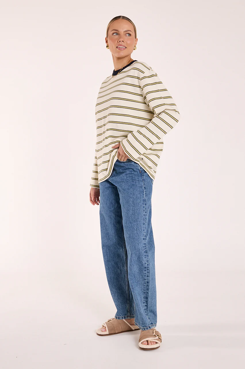 Carter Long Sleeve Tee - Navy Cream Stripe - Image 5