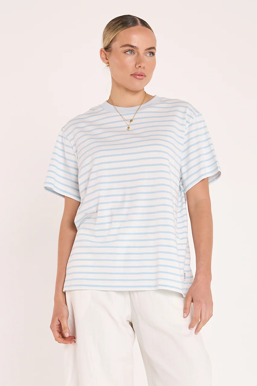 Carter Tee - White Blue Stripe