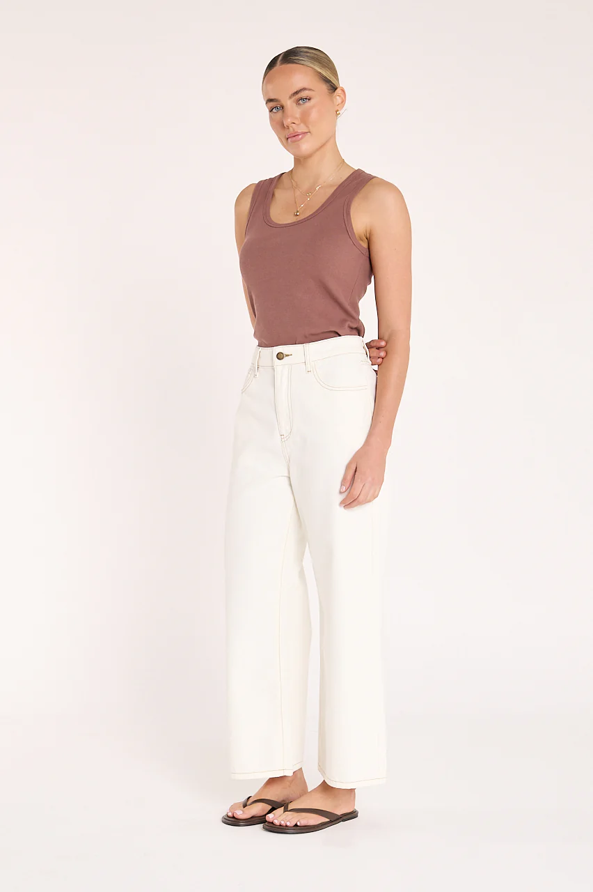 Cassie Cropped Leg Jean - Cream - Image 5