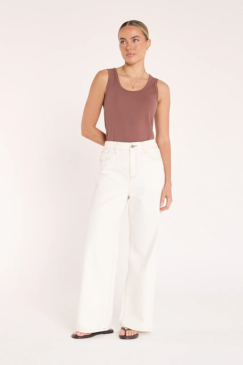 Cassie Wide Leg Jean - Cream - Image 3