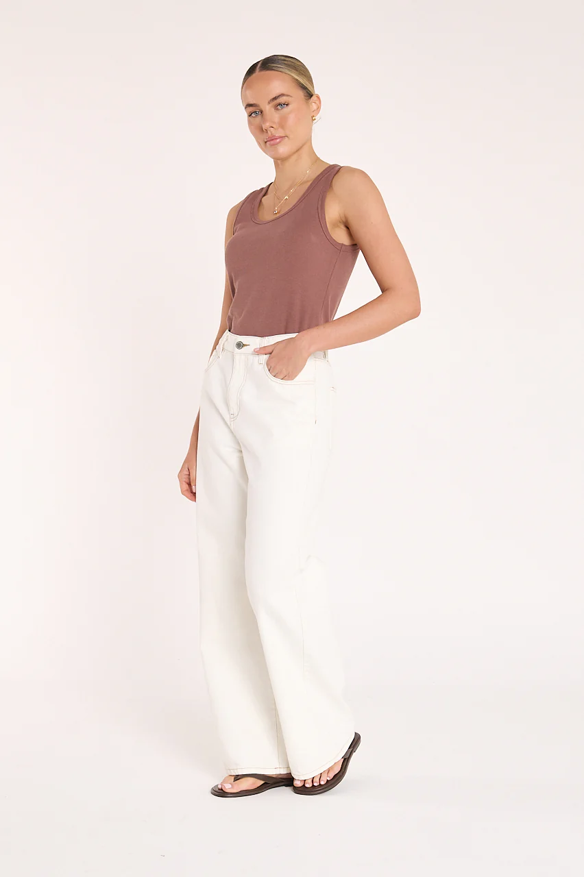 Cassie Wide Leg Jean - Cream - Image 5