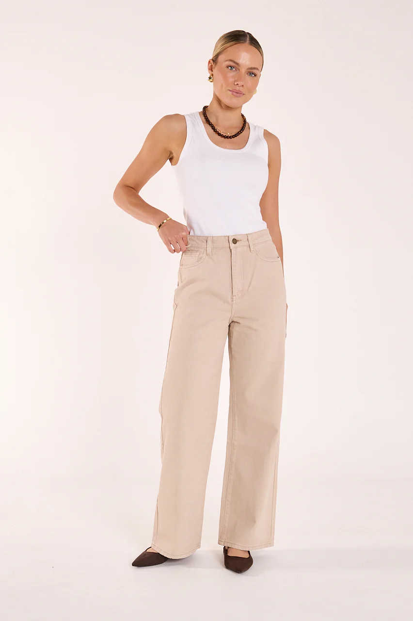 Cassie Wide Leg Jean - Dune - Image 5
