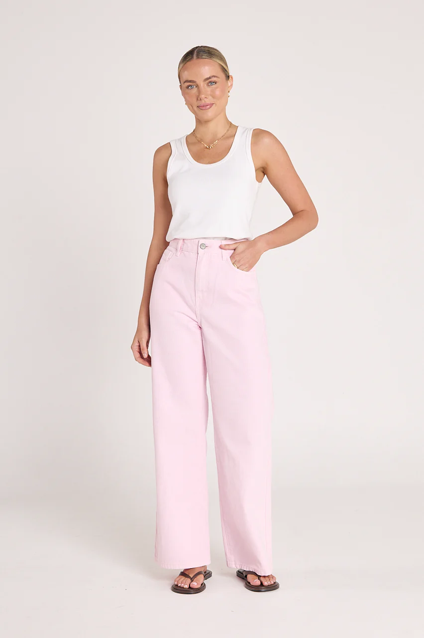 Cassie Wide Leg Jean - Pink - Image 3