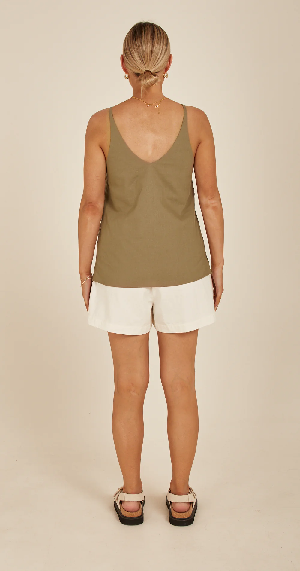Chloe Linen Blend Cami - Khaki - Image 7