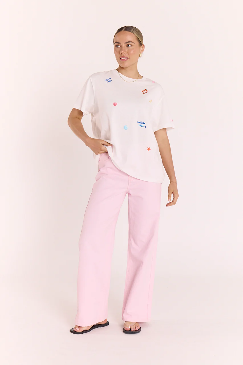 Coastal Embroidered Tee - White - Image 4