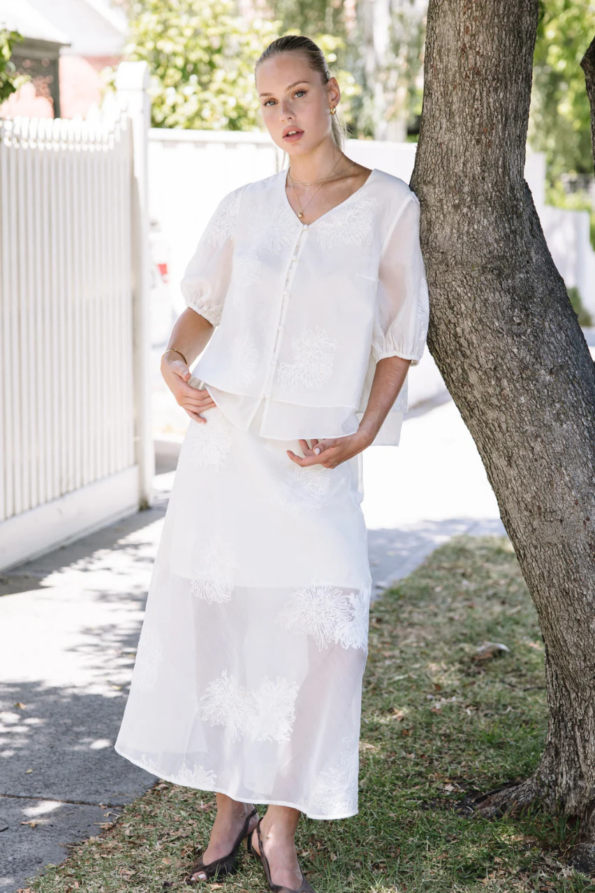Daphne Embroidered Skirt - Cream - Image 2