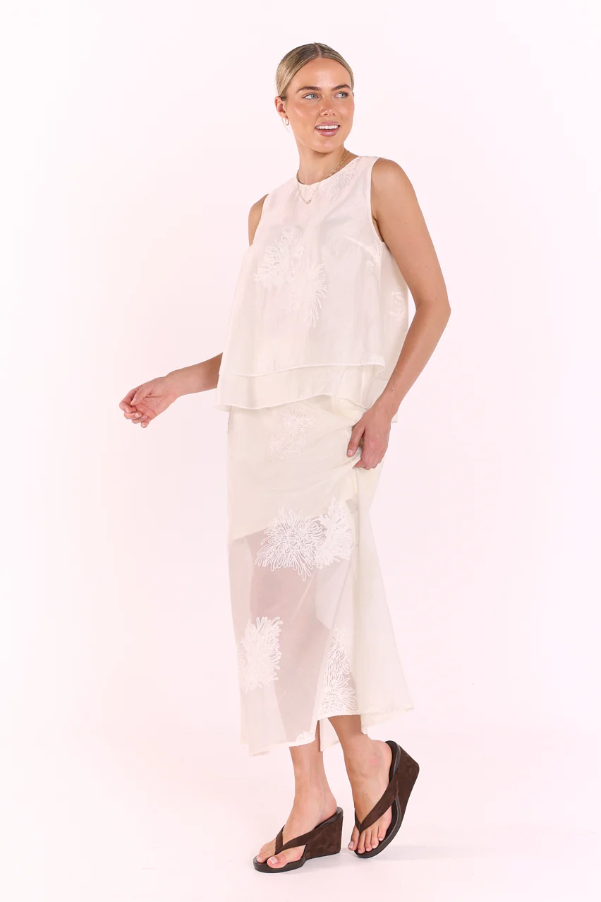 Daphne Embroidered Skirt - Cream - Image 4