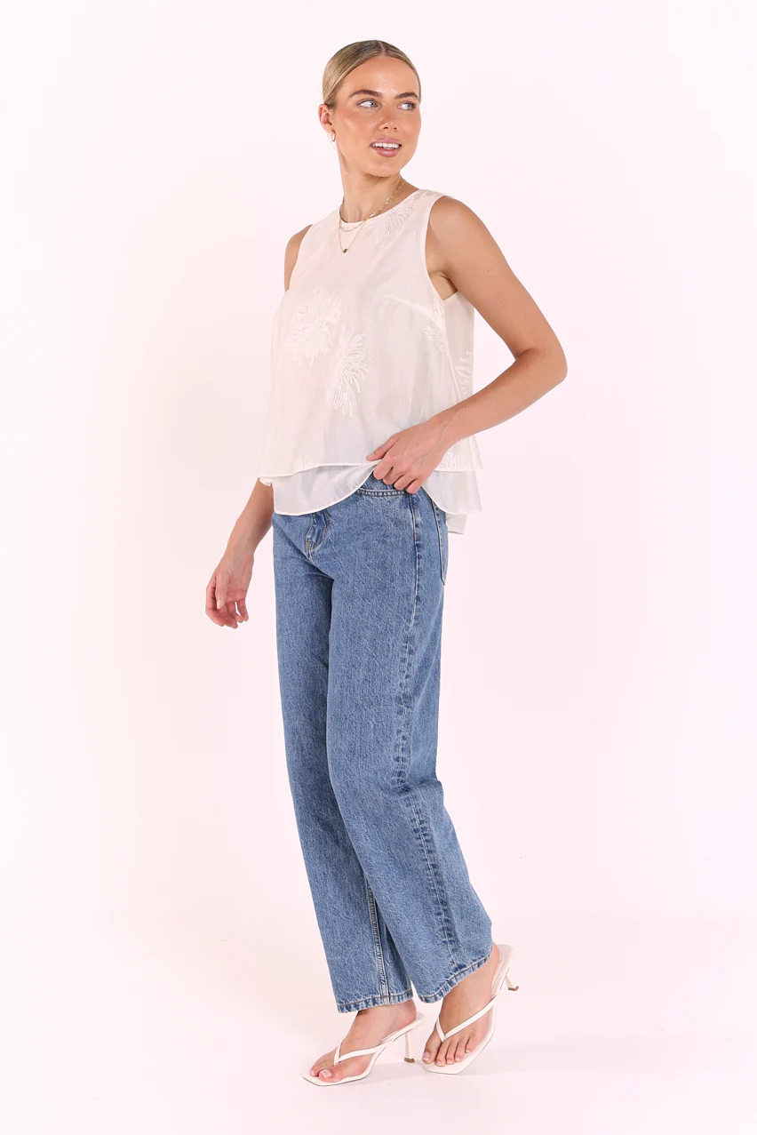 Daphne Embroidered Tank - Cream - Image 5